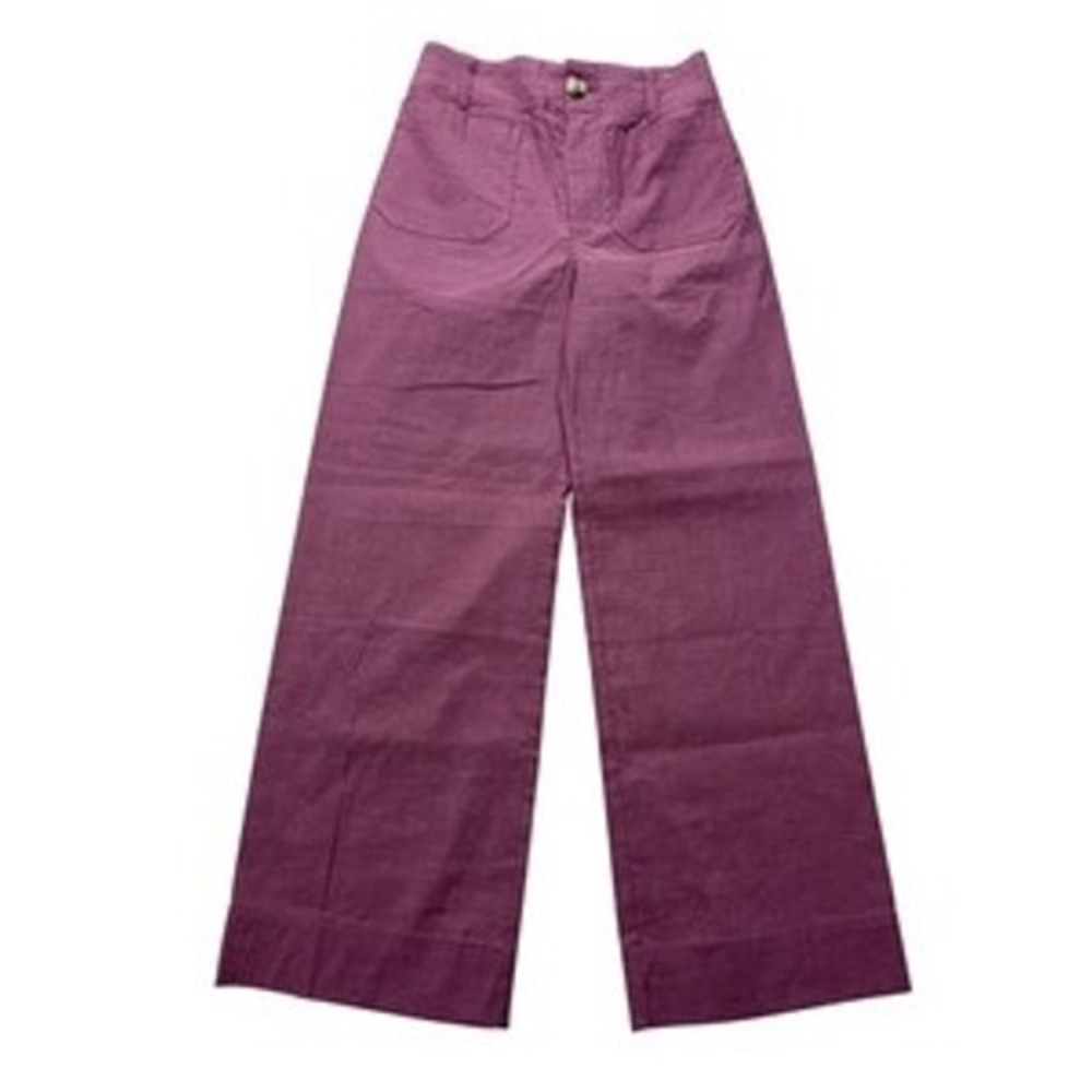 Maeve Anthropologie The Colette Wide Leg Crop Pants Purple 18W Linen Blend